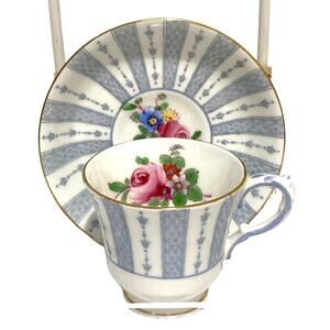 Crown Staffordshire bone china porcelain demitasse teacup & saucer set floral